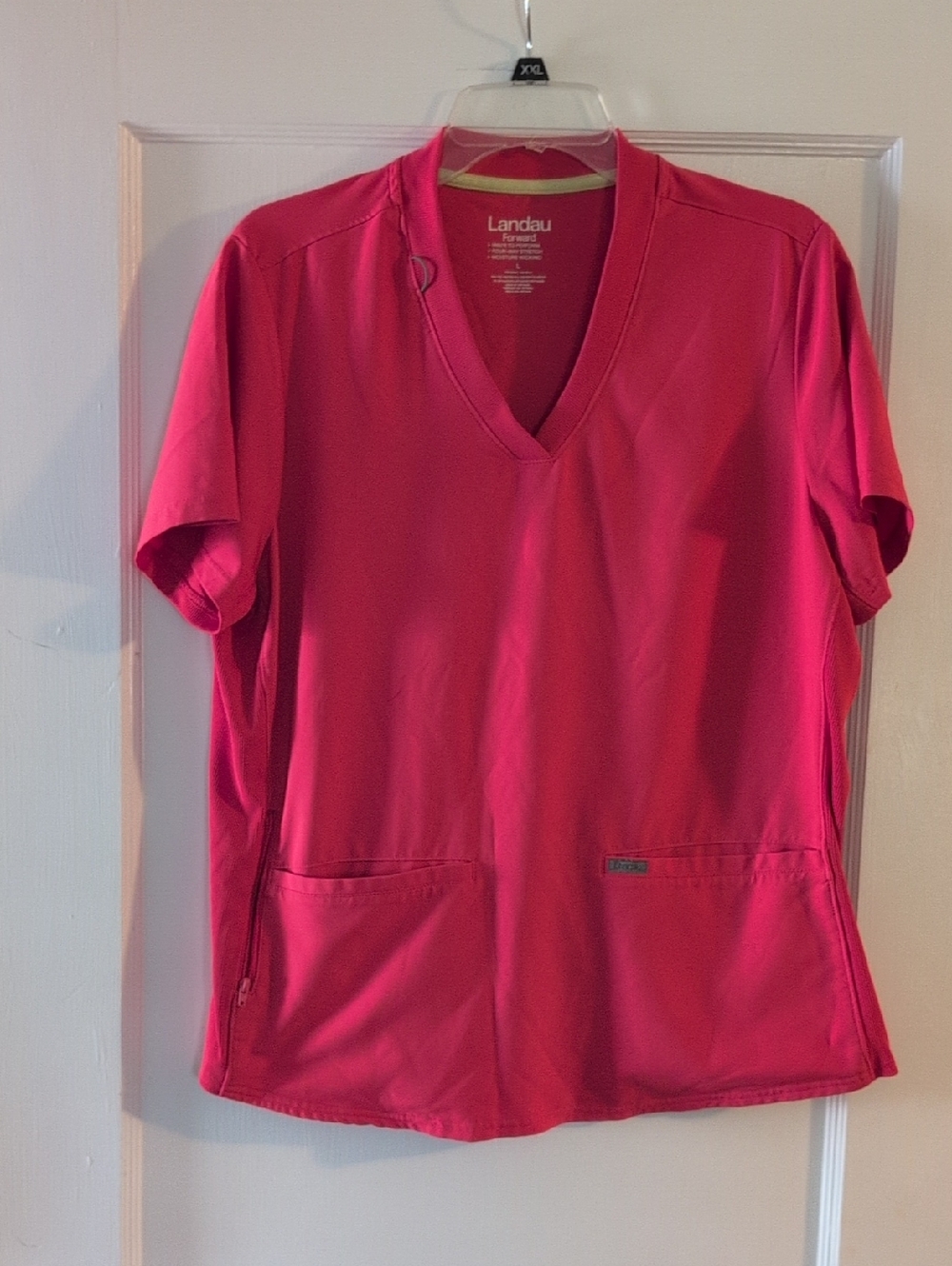 Landau Women's V-Neck Scrub Top in Hot Pink
